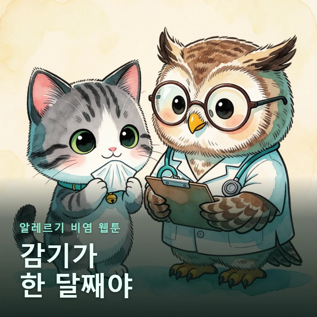 알레르기 비염 웹툰 표지 — 감기가 한 달째야