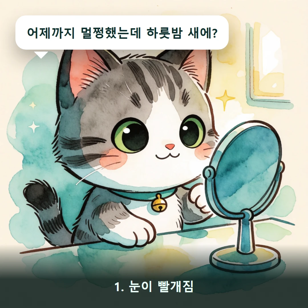 웹툰 1컷 — 1. 눈이 빨개짐 (어제까지 멀쩡했는데 하룻밤 새에?)