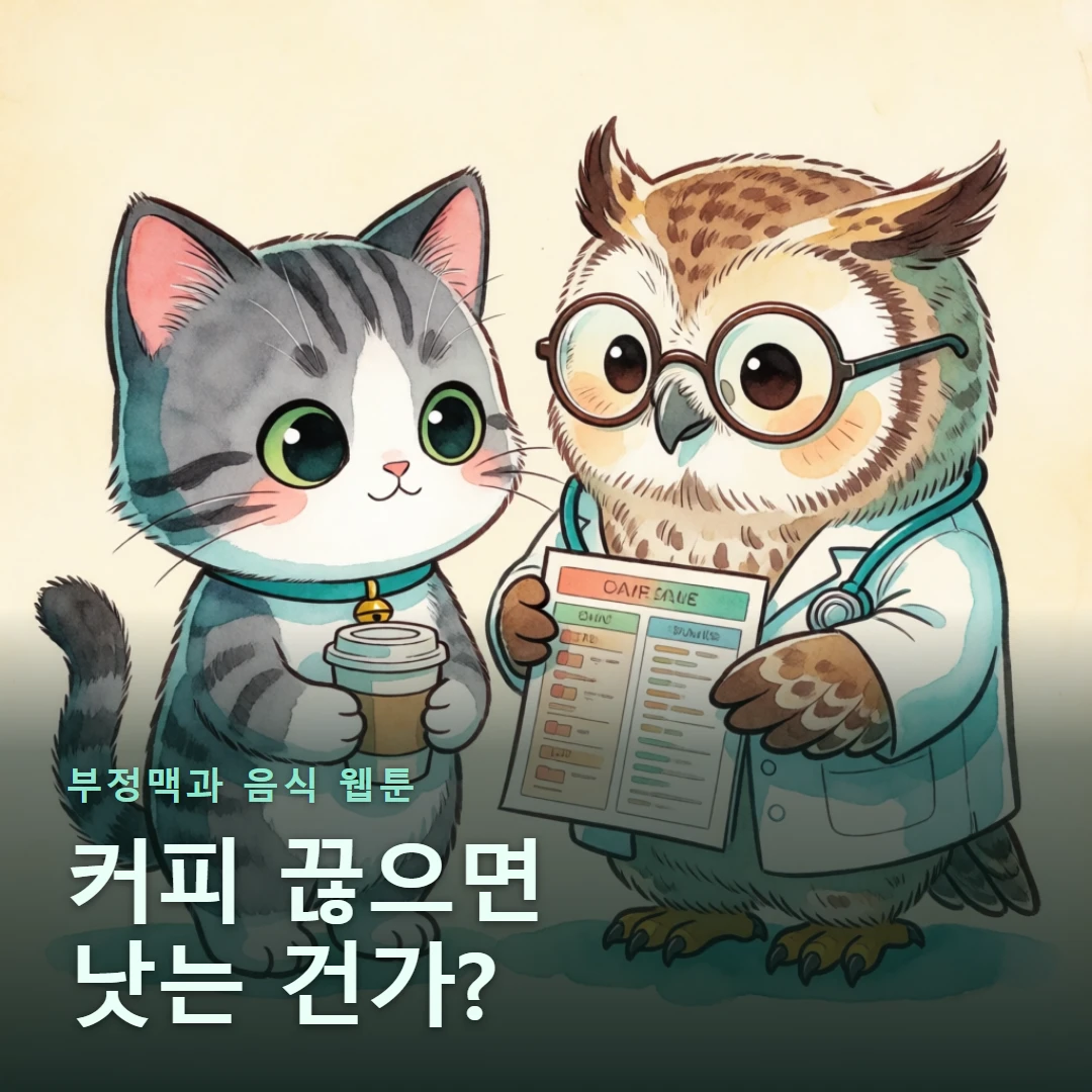 부정맥과 음식 웹툰 표지 — 커피 끊으면 낫는 건가?