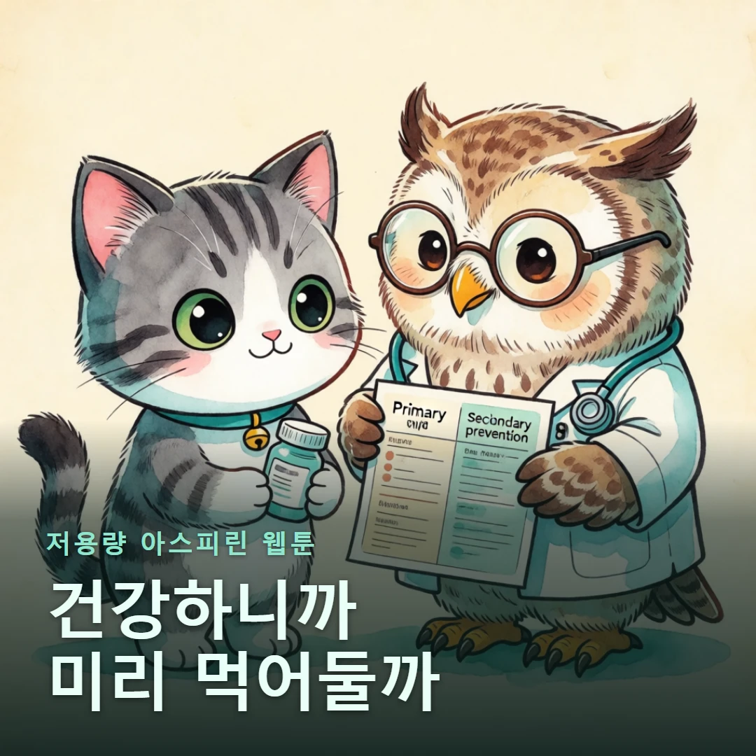 저용량 아스피린 웹툰 표지 — 건강하니까 미리 먹어둘까