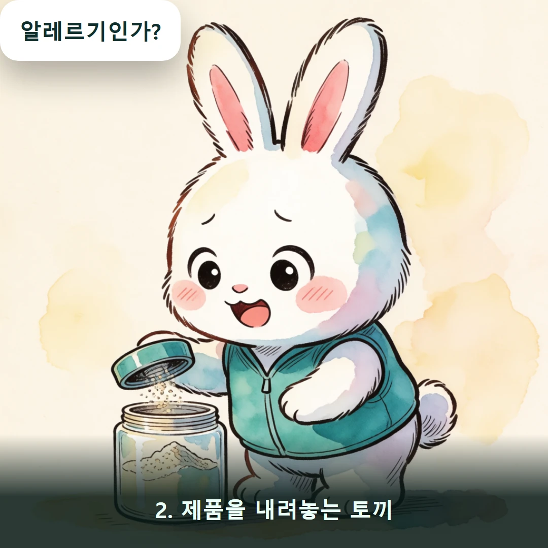 웹툰 2컷 — 2. 제품을 내려놓는 토끼 (알레르기인가?)