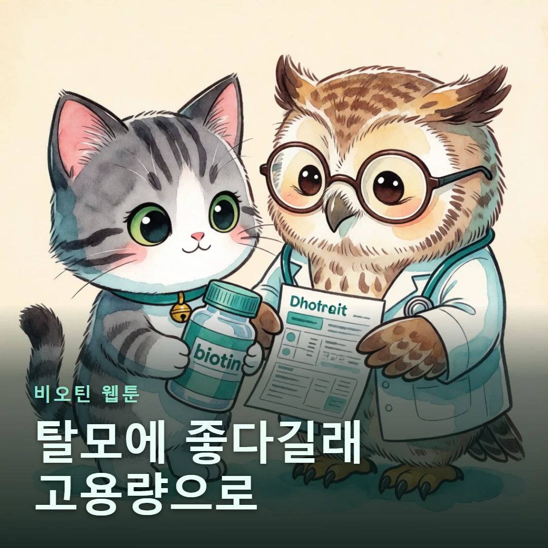 비오틴 웹툰 표지 — 탈모에 좋다길래 고용량으로