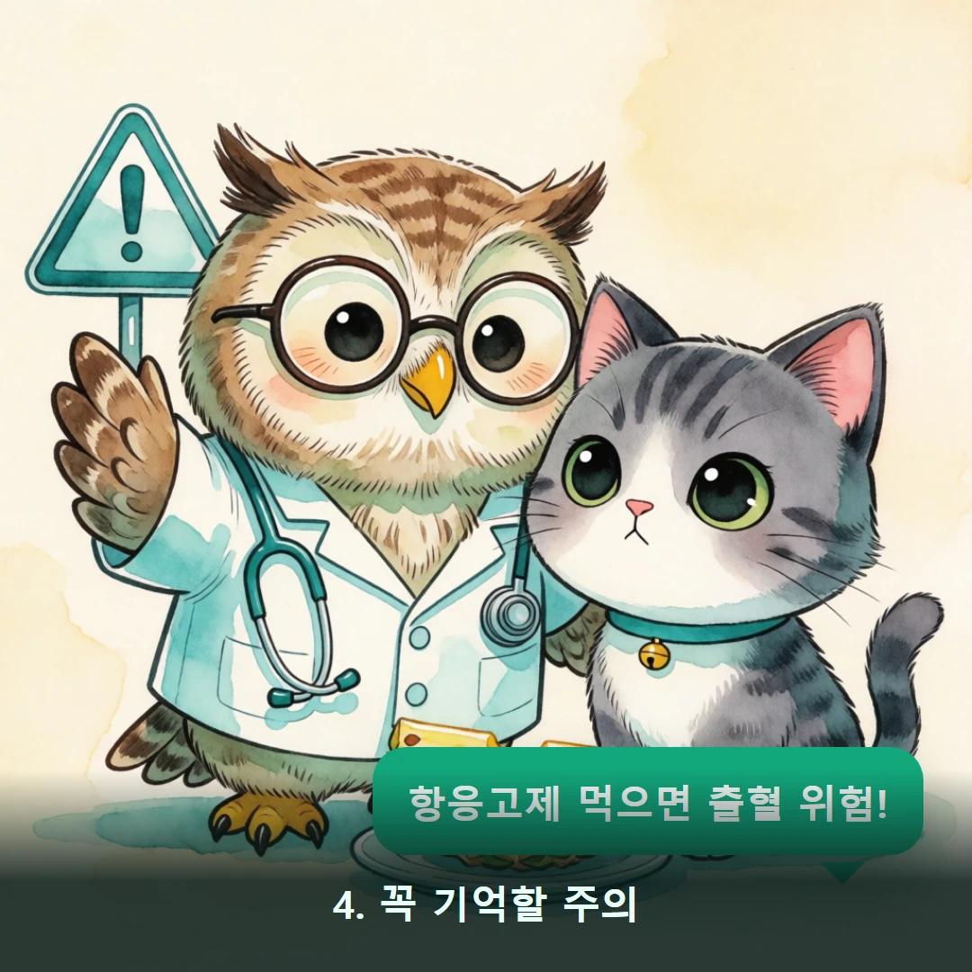 웹툰 4컷 — 4. 꼭 기억할 주의 (항응고제 먹으면 출혈 위험!)