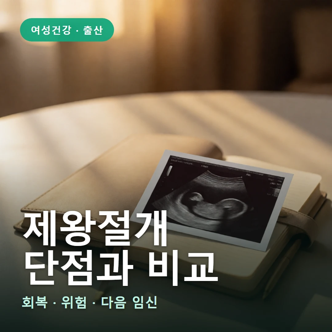 제왕절개 요약 표지 — 회복 · 위험 · 다음 임신