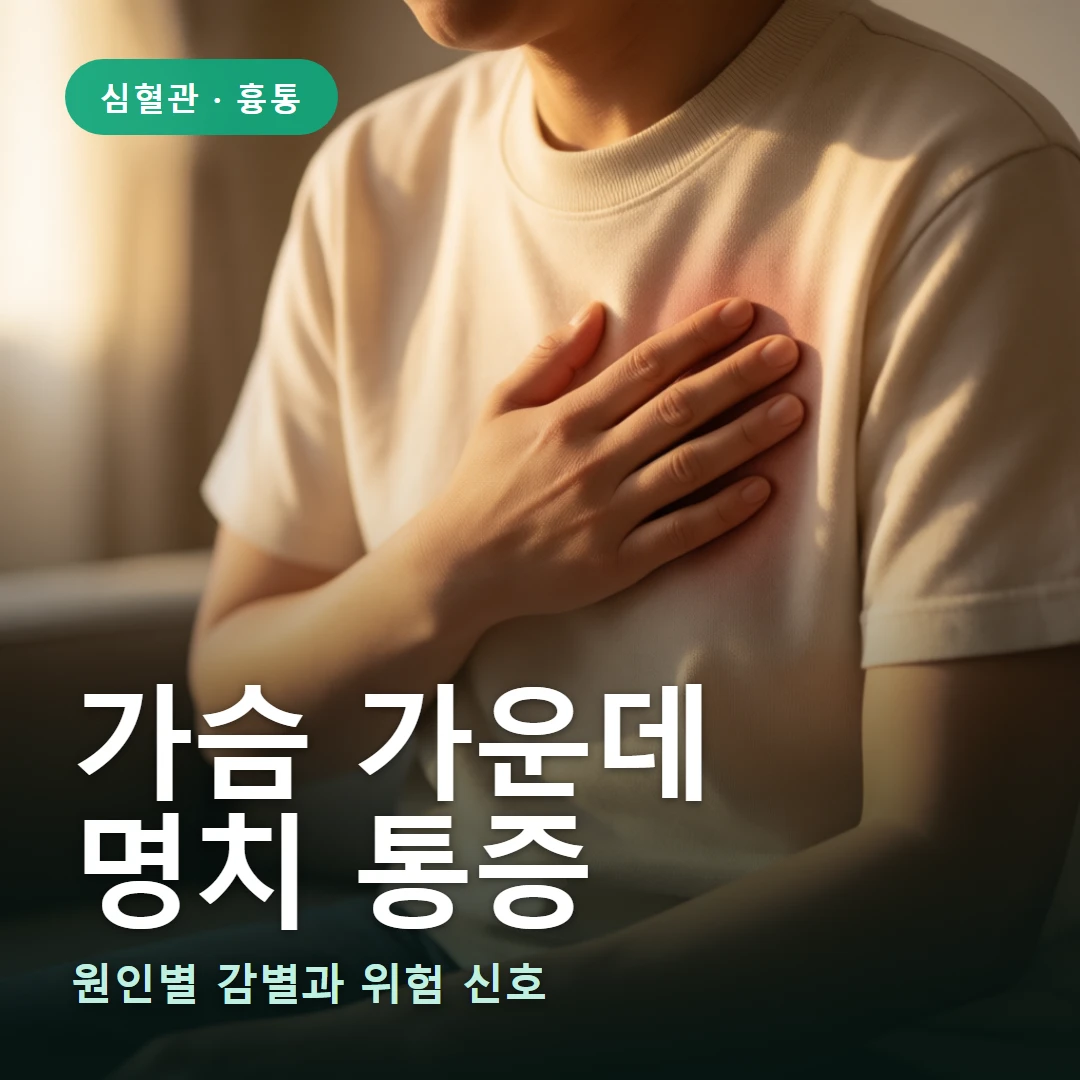 가슴 가운데 통증 요약 표지 — 원인별 감별과 위험 신호