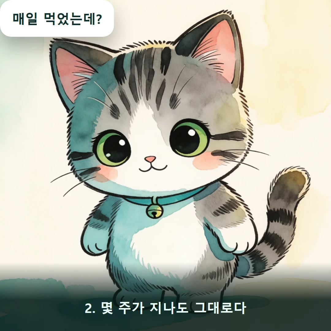 웹툰 2컷 — 2. 몇 주가 지나도 그대로다 (매일 먹었는데?)