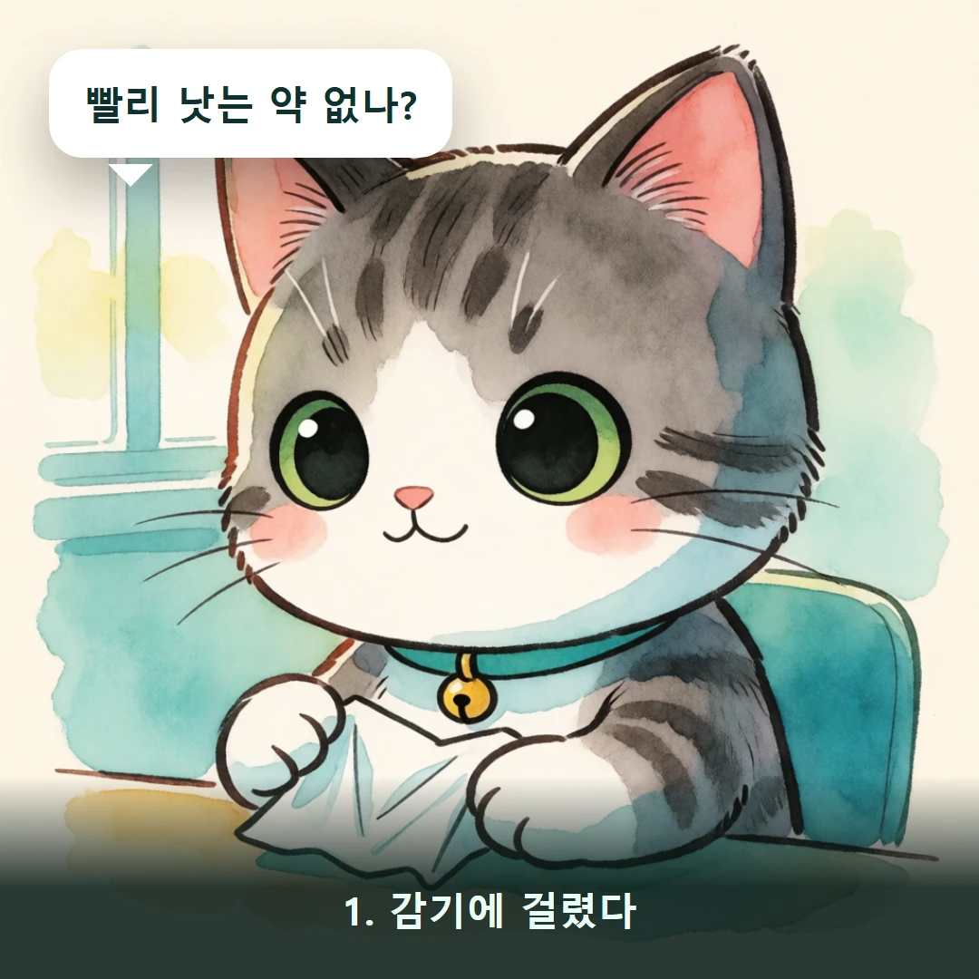 웹툰 1컷 — 1. 감기에 걸렸다 (빨리 낫는 약 없나?)