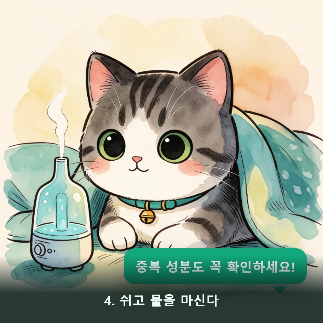 웹툰 4컷 — 4. 쉬고 물을 마신다 (중복 성분도 꼭 확인하세요!)