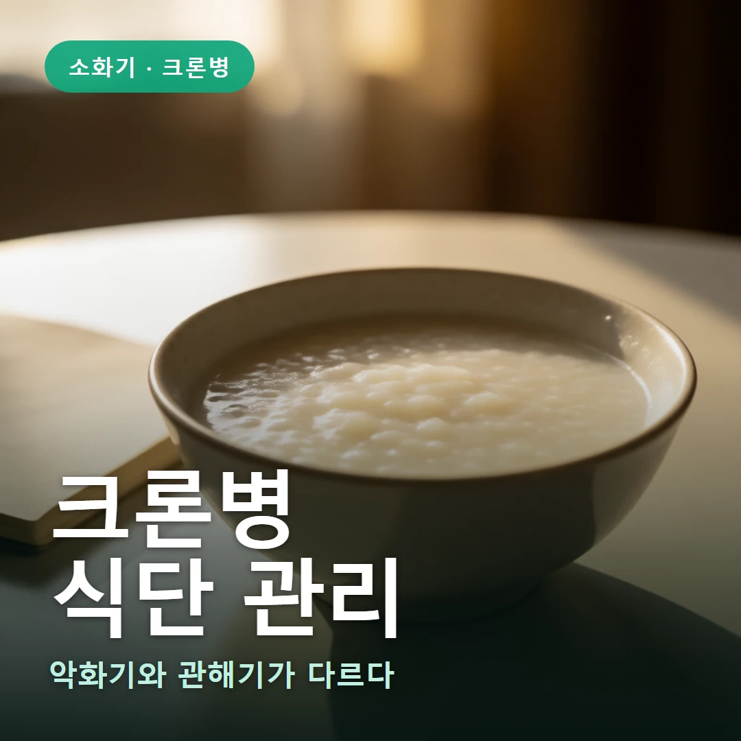 크론병 식단 요약 표지 — 악화기와 관해기가 다르다