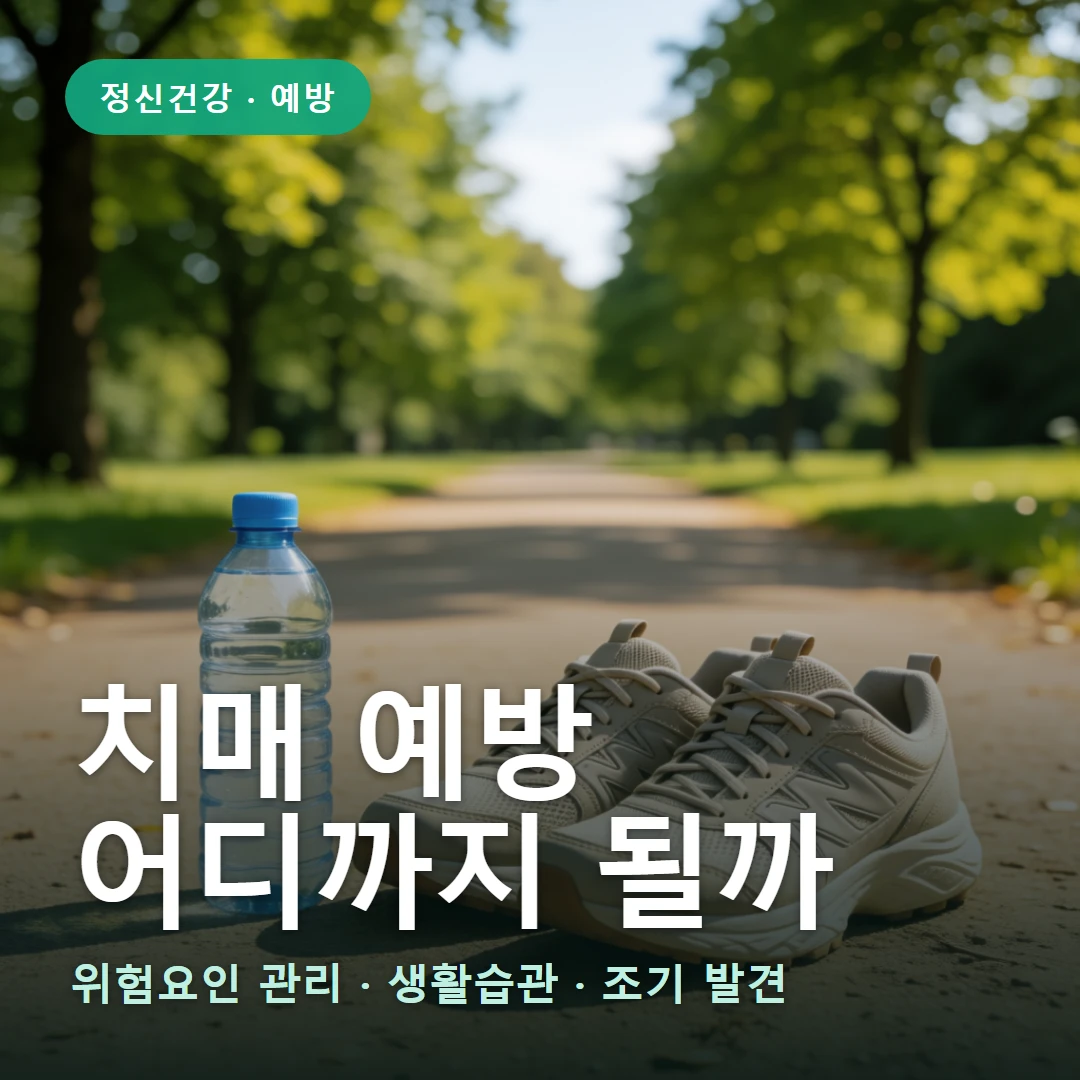 치매 예방 요약 표지 — 위험요인 관리 · 생활습관 · 조기 발견