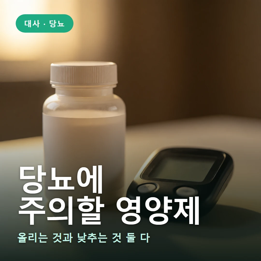 당뇨에 주의할 영양제 요약 표지 — 올리는 것과 낮추는 것 둘 다