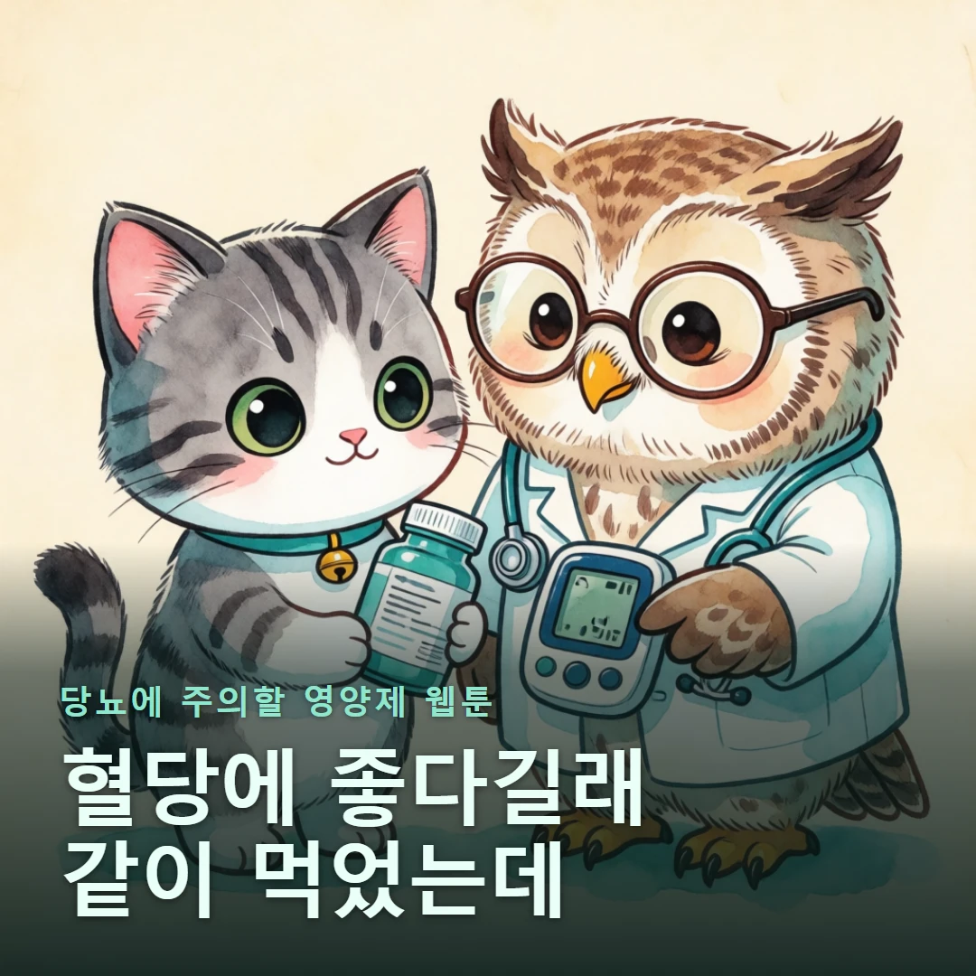 당뇨에 주의할 영양제 웹툰 표지 — 혈당에 좋다길래 같이 먹었는데