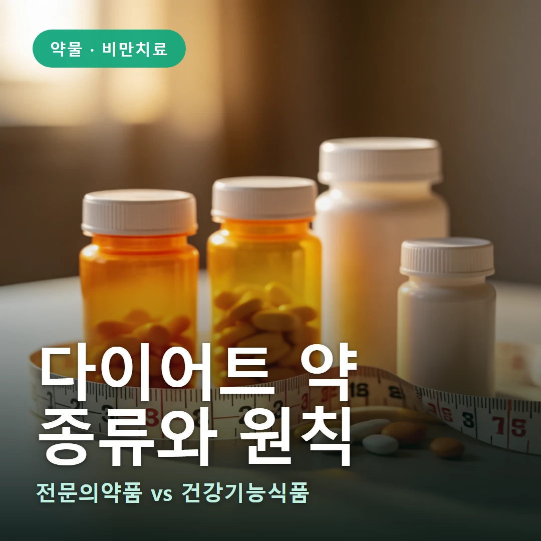 다이어트 약 요약 표지 — 전문의약품 vs 건강기능식품