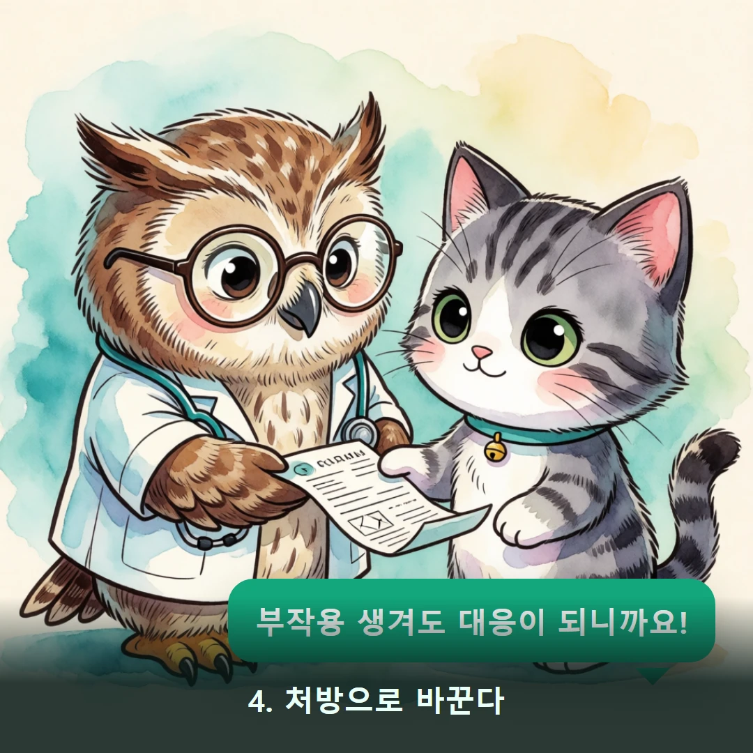 웹툰 4컷 — 4. 처방으로 바꾼다 (부작용 생겨도 대응이 되니까요!)