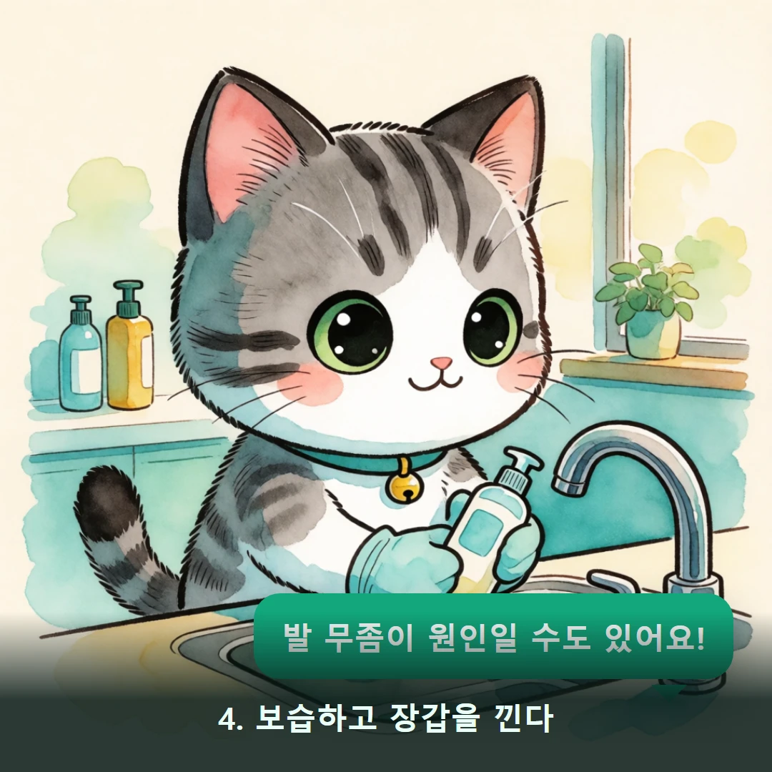 웹툰 4컷 — 4. 보습하고 장갑을 낀다 (발 무좀이 원인일 수도 있어요!)