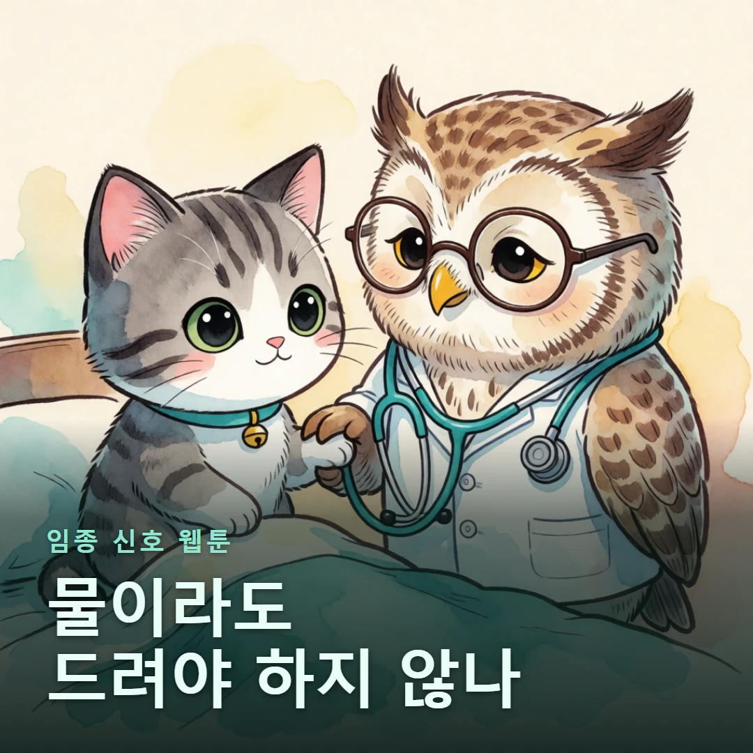임종 신호 웹툰 표지 — 물이라도 드려야 하지 않나