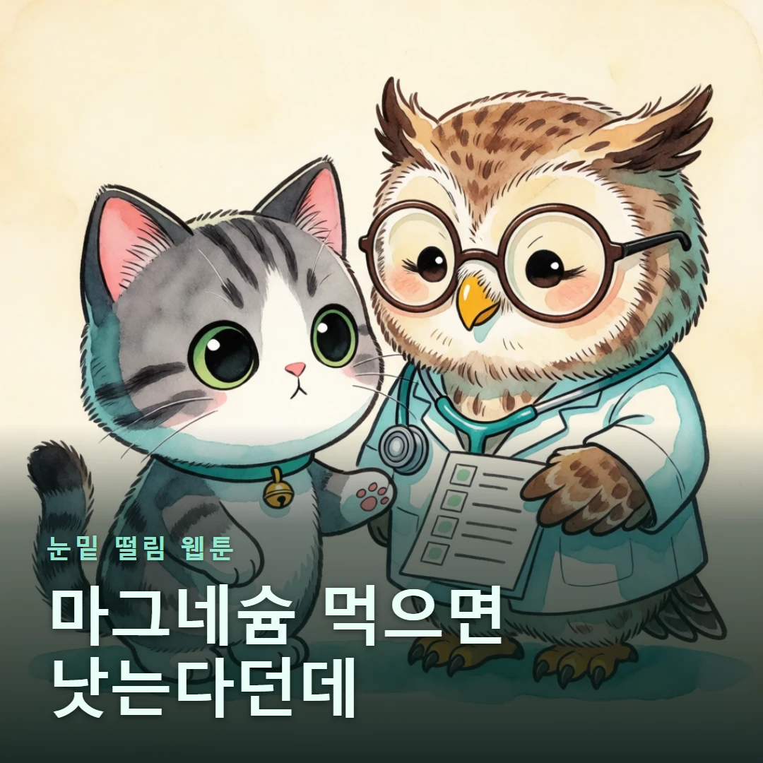 눈밑 떨림 웹툰 표지 — 마그네슘 먹으면 낫는다던데