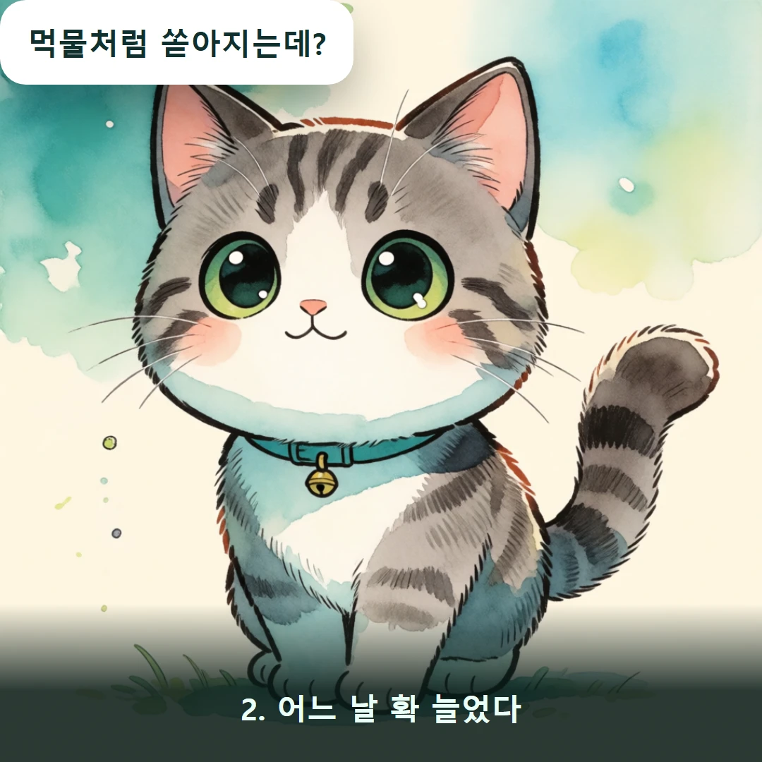 웹툰 2컷 — 2. 어느 날 확 늘었다 (먹물처럼 쏟아지는데?)