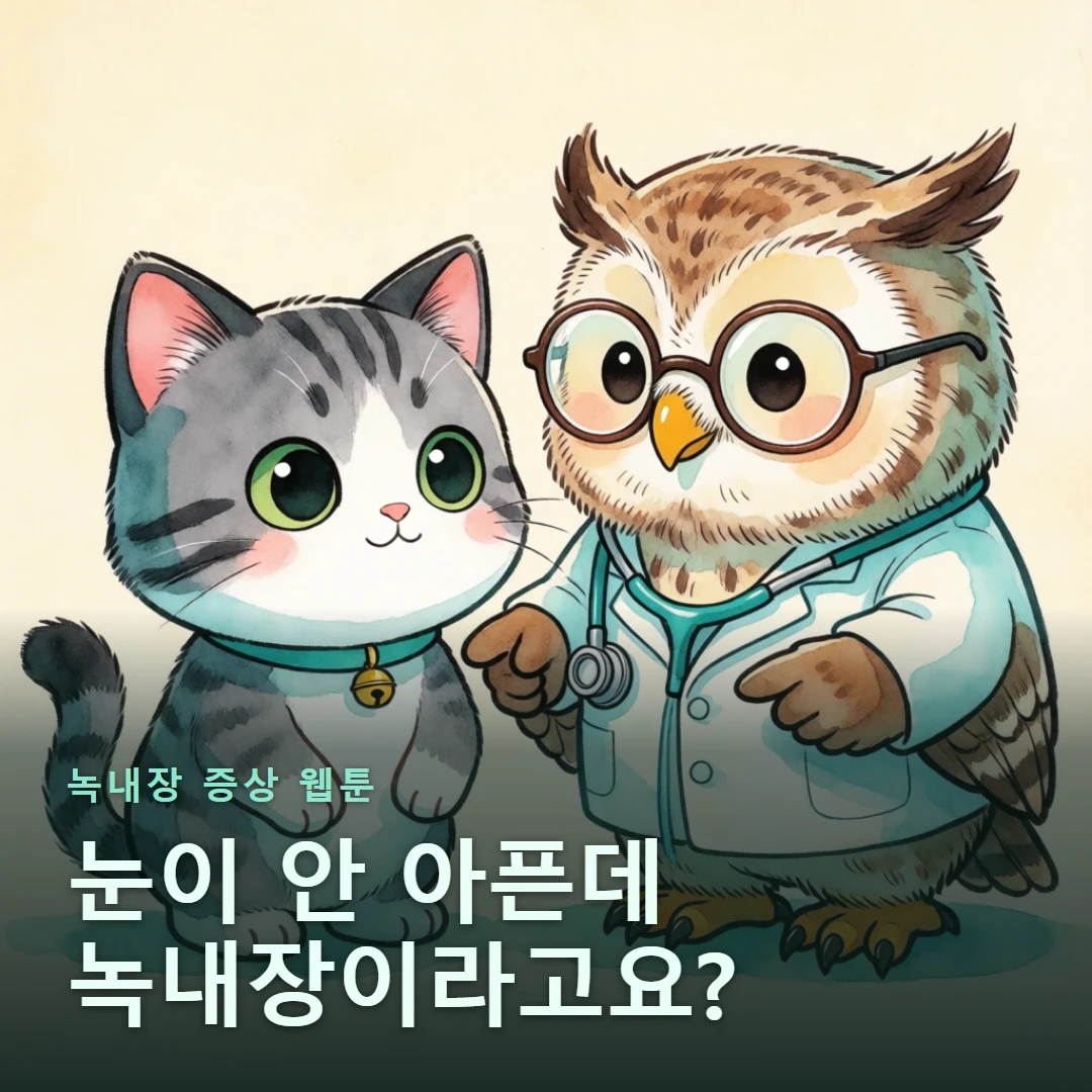 녹내장 증상 웹툰 표지 — 눈이 안 아픈데 녹내장이라고요?