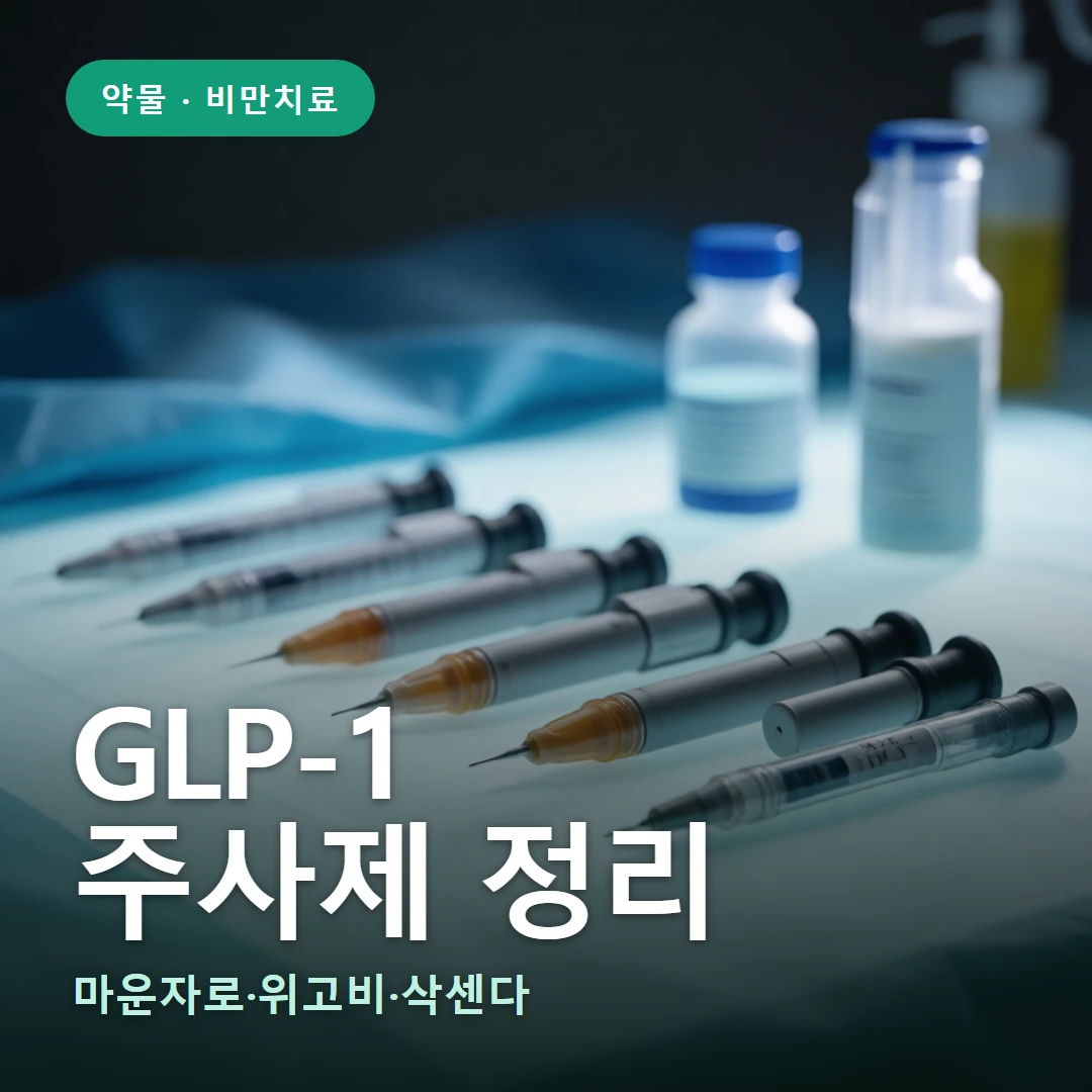GLP-1 주사제 요약 표지 — 마운자로·위고비·삭센다