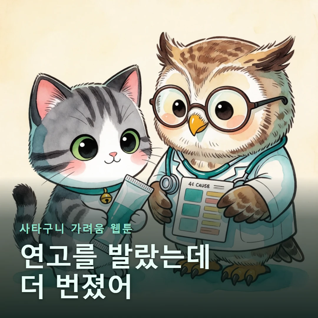 사타구니 가려움 웹툰 표지 — 연고를 발랐는데 더 번졌어