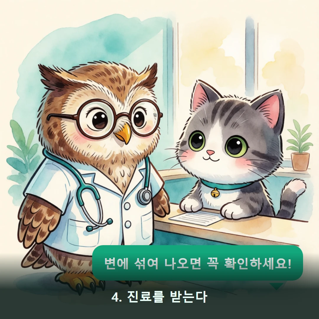 웹툰 4컷 — 4. 진료를 받는다 (변에 섞여 나오면 꼭 확인하세요!)