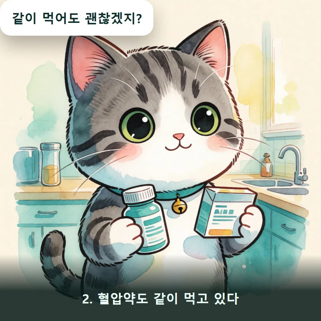웹툰 2컷 — 2. 혈압약도 같이 먹고 있다 (같이 먹어도 괜찮겠지?)