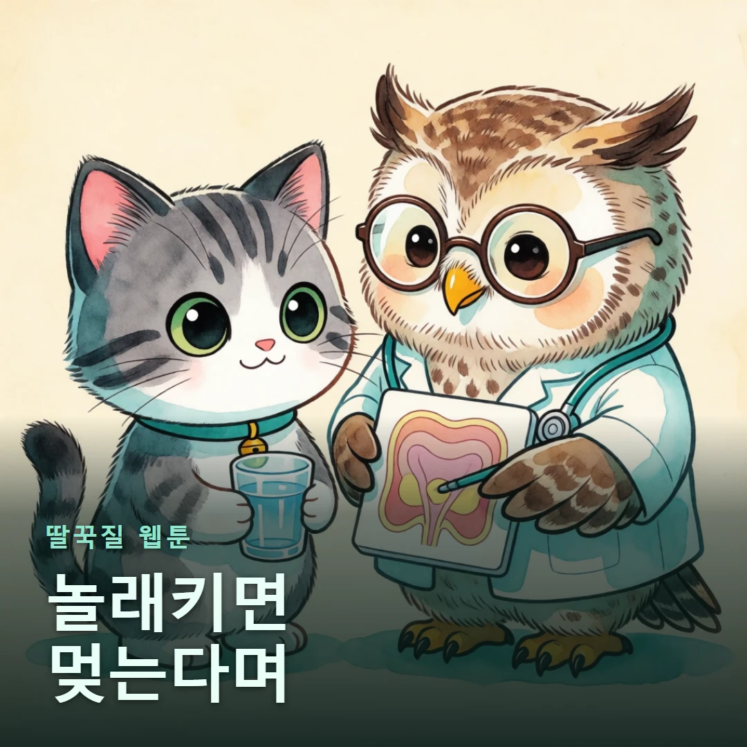 딸꾹질 웹툰 표지 — 놀래키면 멎는다며