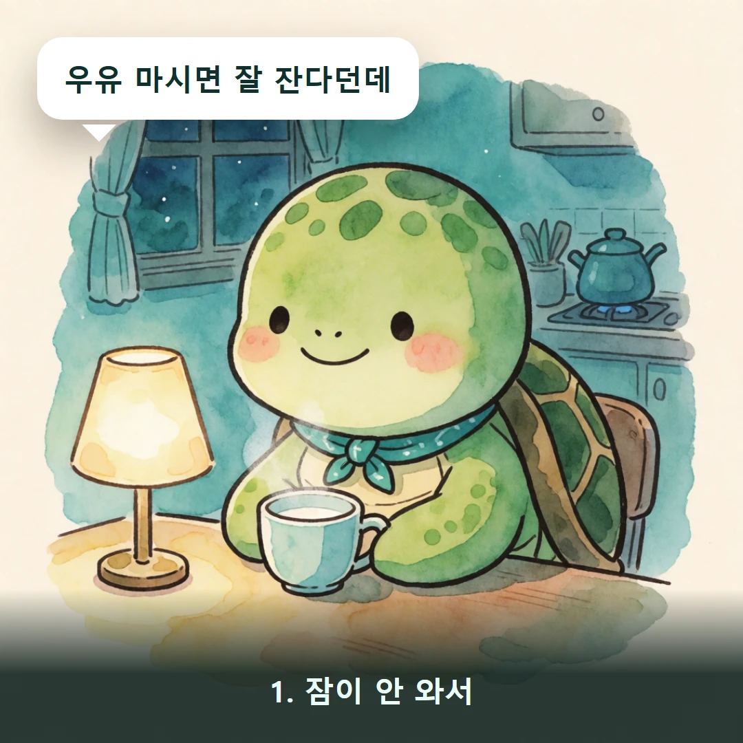 웹툰 1컷 — 1. 잠이 안 와서 (우유 마시면 잘 잔다던데)