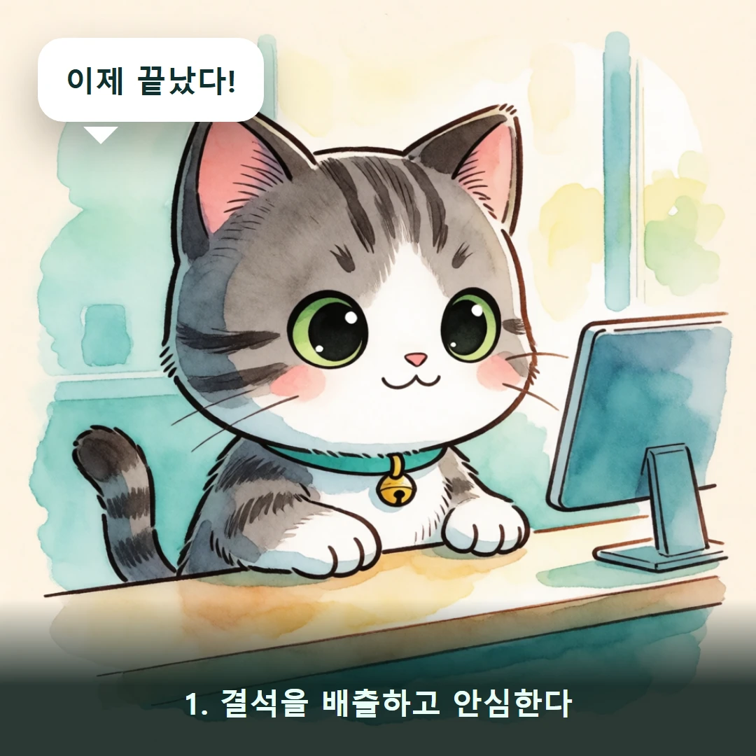웹툰 1컷 — 1. 결석을 배출하고 안심한다 (이제 끝났다!)