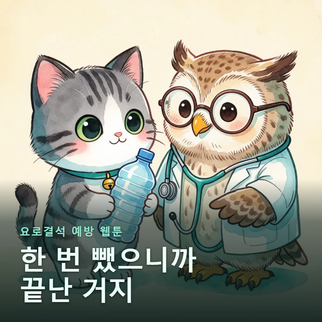요로결석 예방 웹툰 표지 — 한 번 뺐으니까 끝난 거지