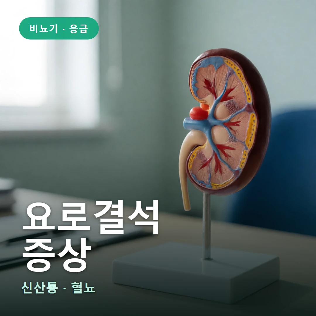 요로결석 증상 요약 표지 — 신산통 · 혈뇨