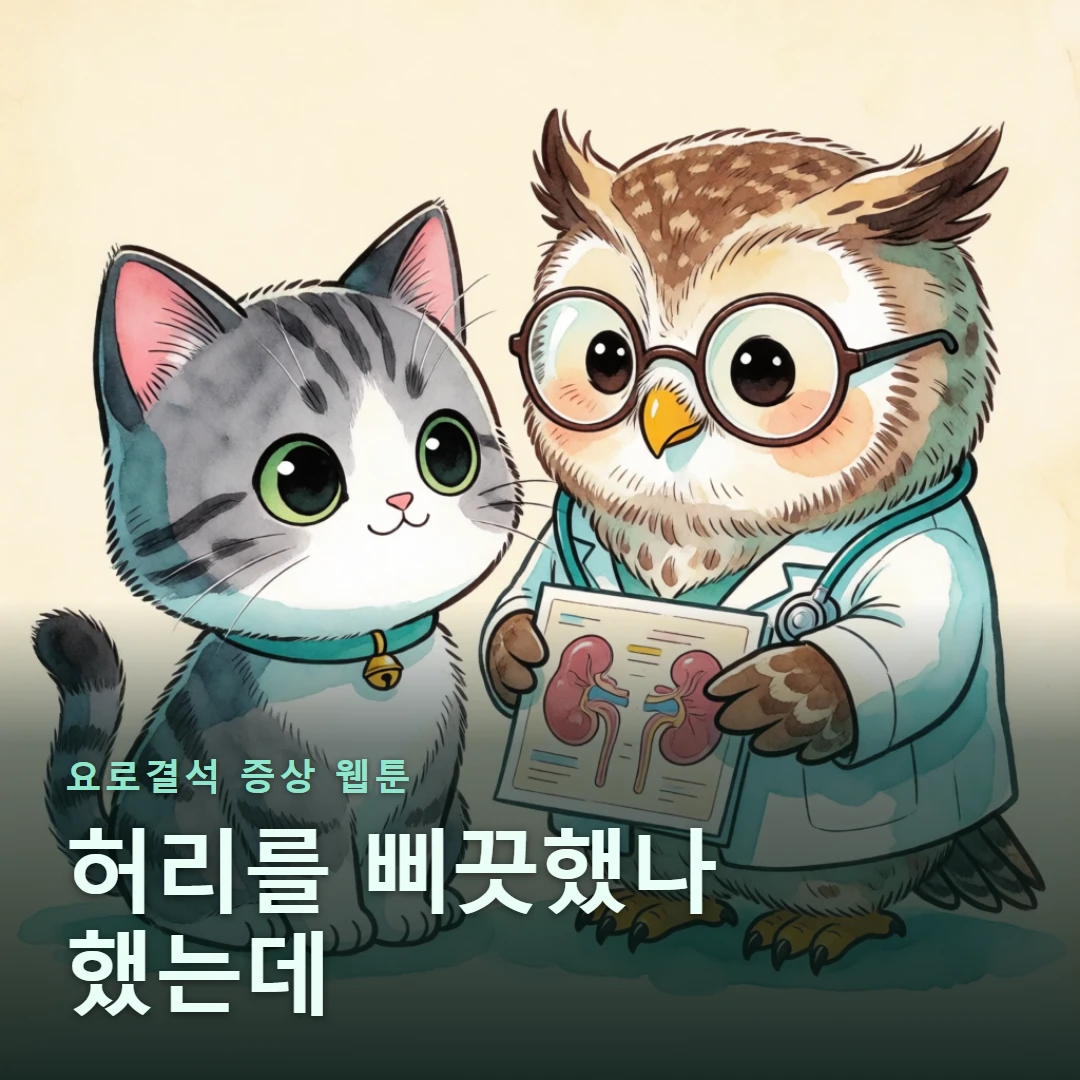 요로결석 증상 웹툰 표지 — 허리를 삐끗했나 했는데