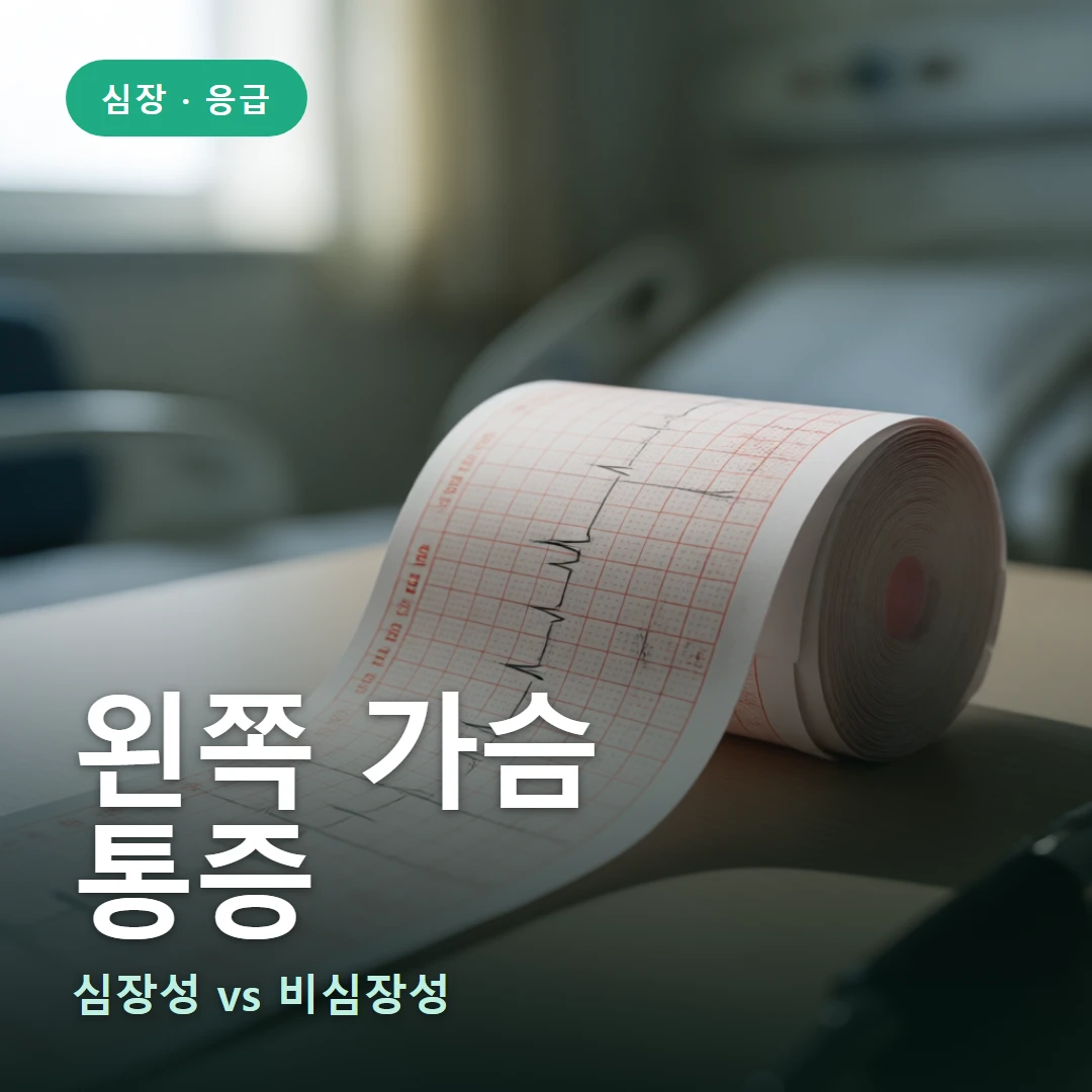 왼쪽 가슴 통증 요약 표지 — 심장성 vs 비심장성
