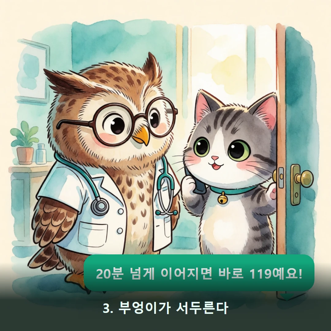 웹툰 3컷 — 3. 부엉이가 서두른다 (20분 넘게 이어지면 바로 119예요!)
