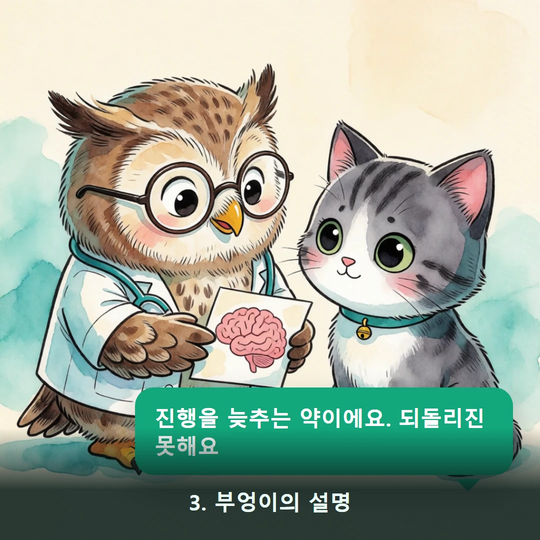 웹툰 3컷 — 3. 부엉이의 설명 (진행을 늦추는 약이에요. 되돌리진 못해요)