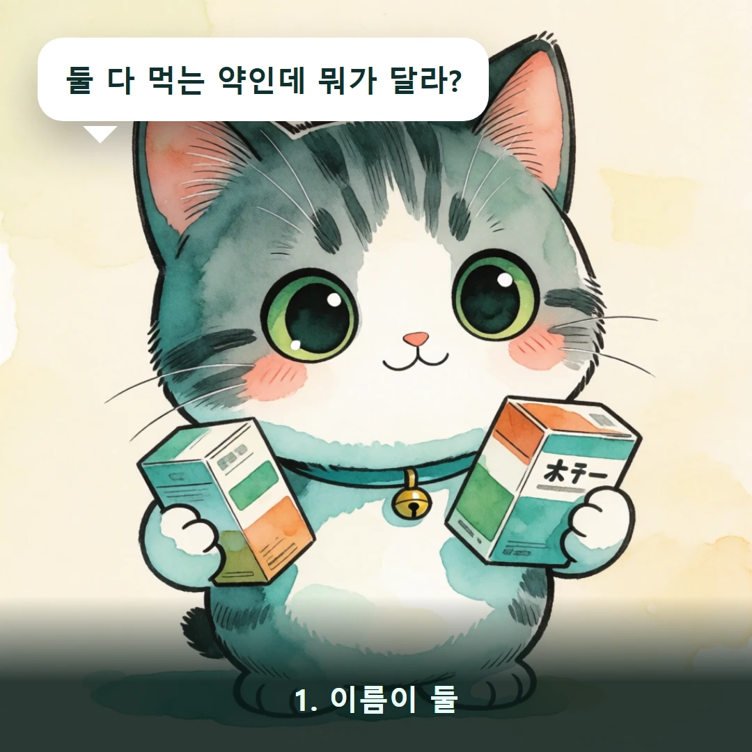 웹툰 1컷 — 1. 이름이 둘 (둘 다 먹는 약인데 뭐가 달라?)