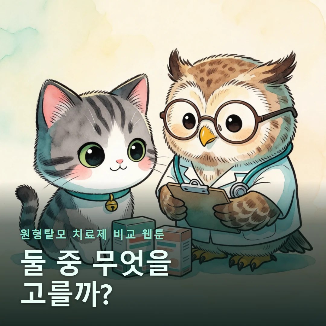 원형탈모 치료제 비교 웹툰 표지 — 둘 중 무엇을 고를까?