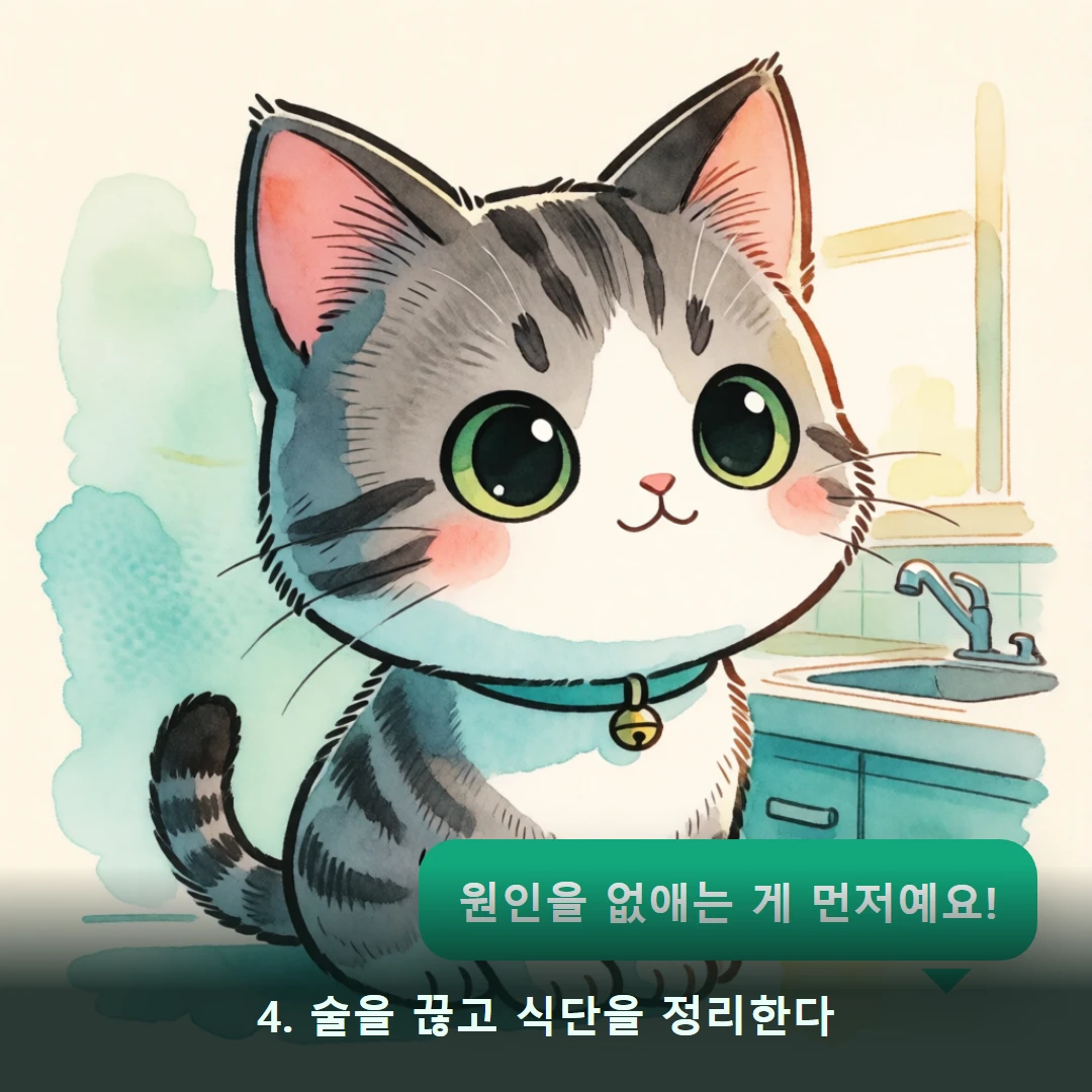 웹툰 4컷 — 4. 술을 끊고 식단을 정리한다 (원인을 없애는 게 먼저예요!)