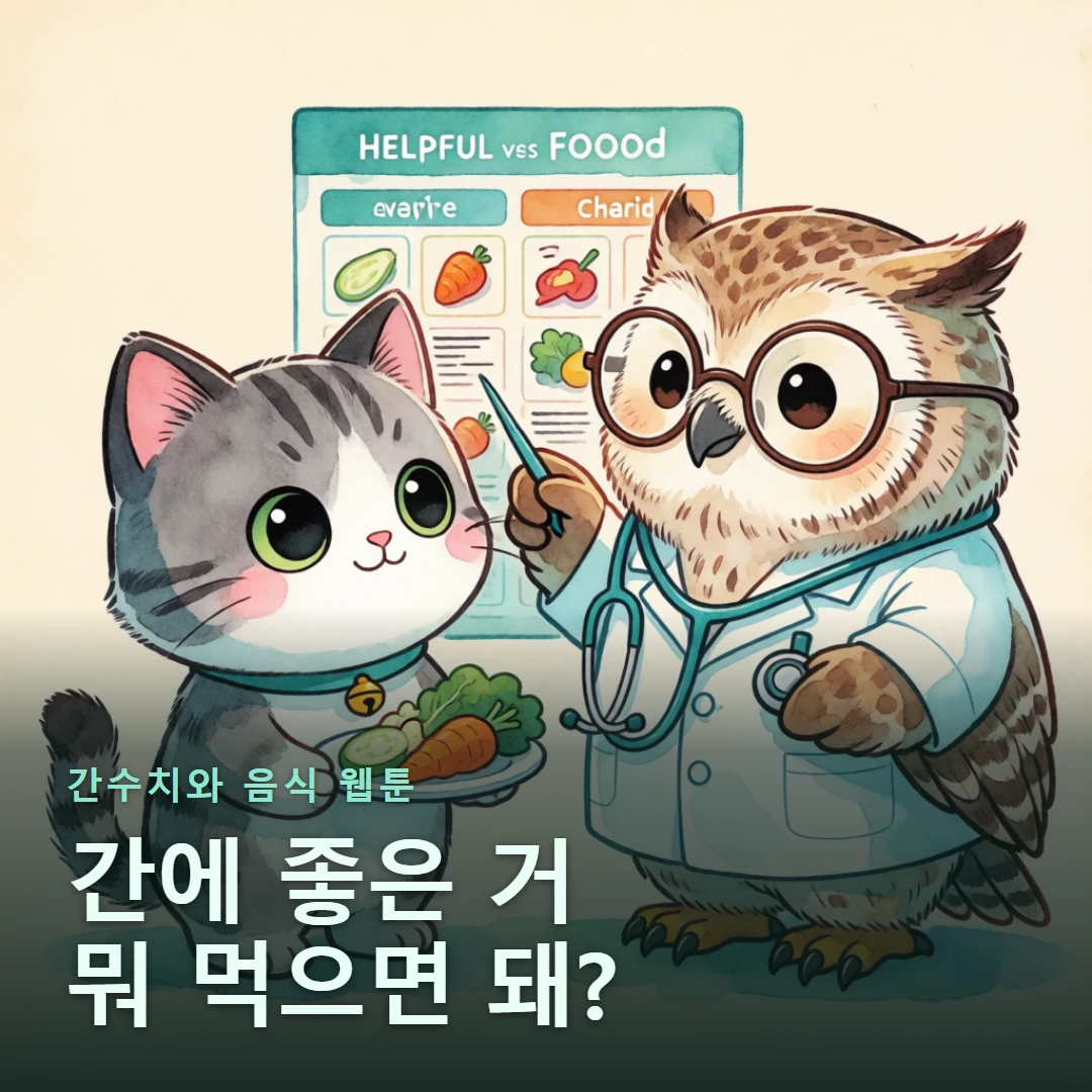 간수치와 음식 웹툰 표지 — 간에 좋은 거 뭐 먹으면 돼?