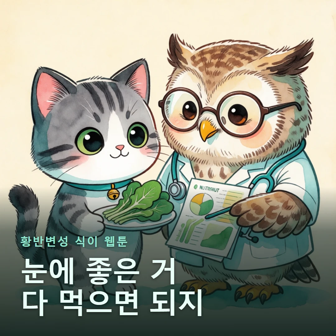 황반변성 식이 웹툰 표지 — 눈에 좋은 거 다 먹으면 되지