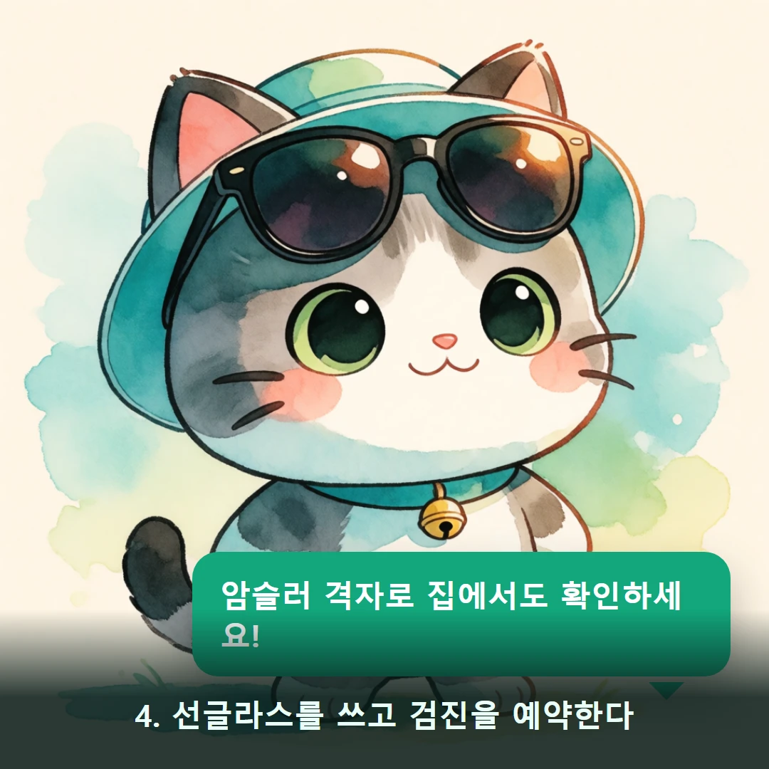 웹툰 4컷 — 4. 선글라스를 쓰고 검진을 예약한다 (암슬러 격자로 집에서도 확인하세요!)