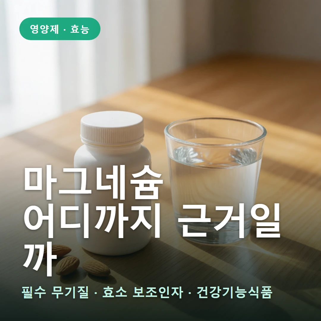 마그네슘 요약 표지 — 필수 무기질 · 효소 보조인자 · 건강기능식품
