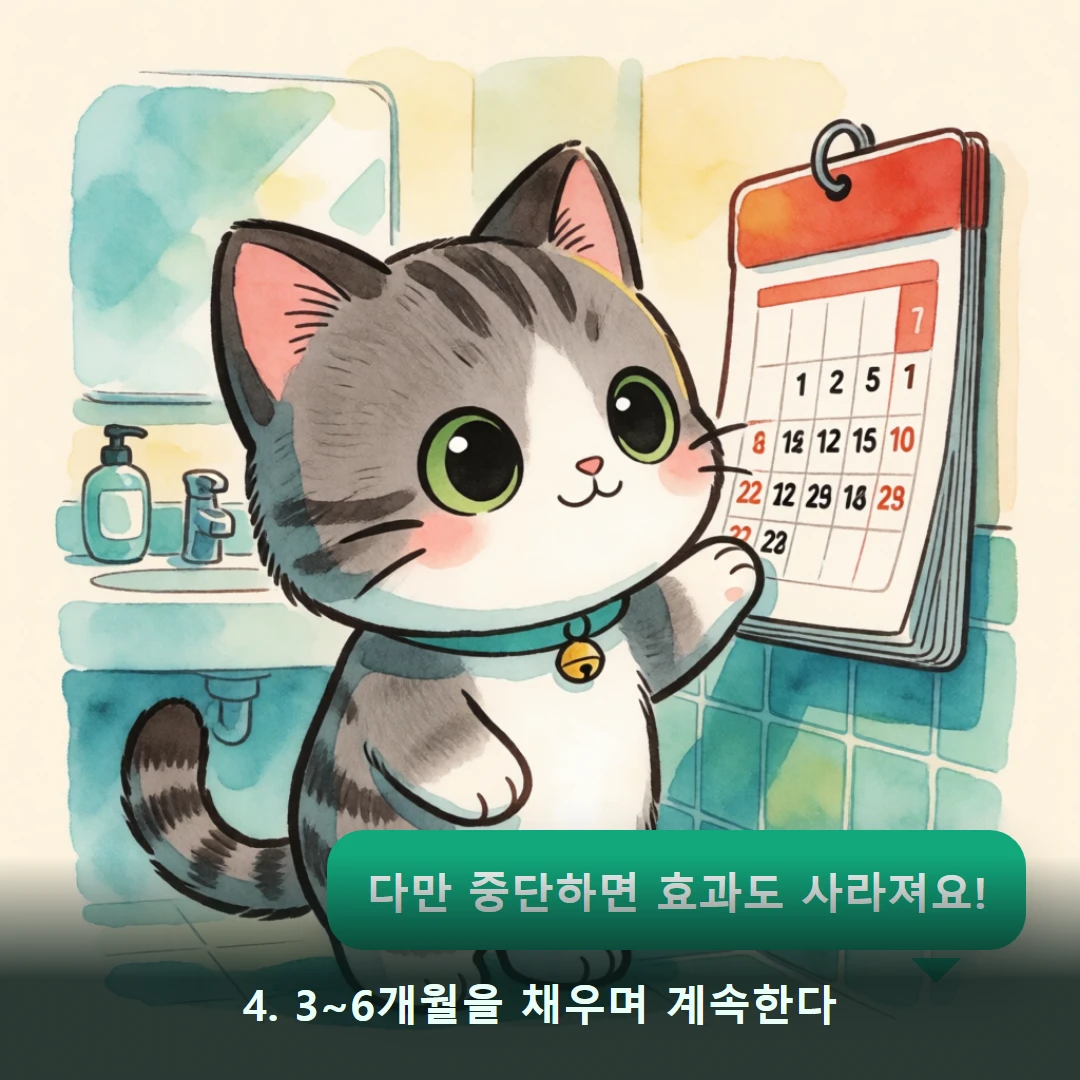 웹툰 4컷 — 4. 3~6개월을 채우며 계속한다 (다만 중단하면 효과도 사라져요!)