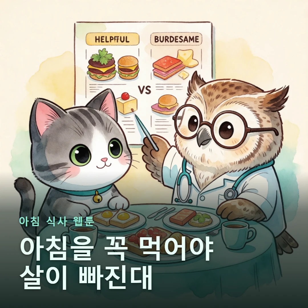 아침 식사 웹툰 표지 — 아침을 꼭 먹어야 살이 빠진대