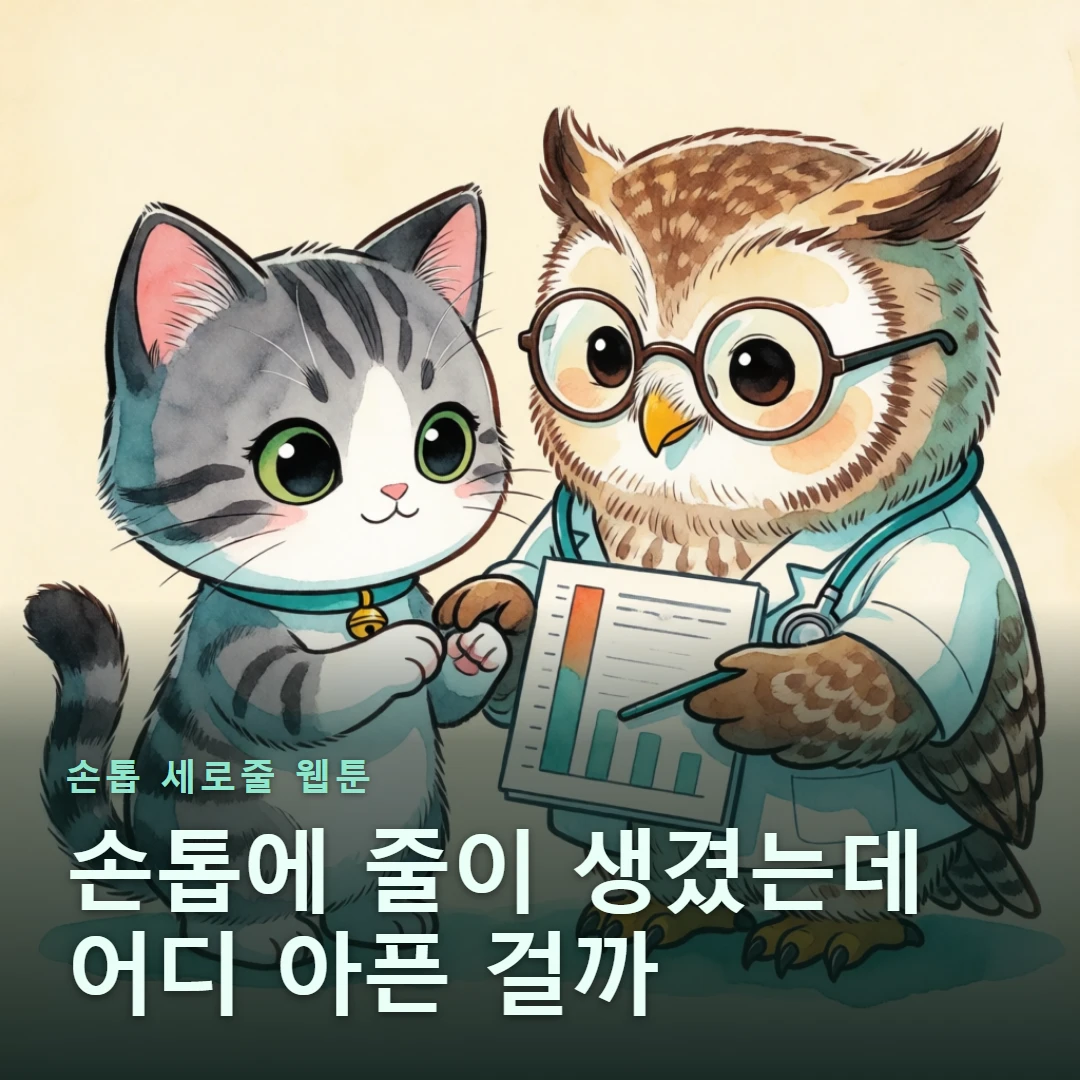손톱 세로줄 웹툰 표지 — 손톱에 줄이 생겼는데 어디 아픈 걸까