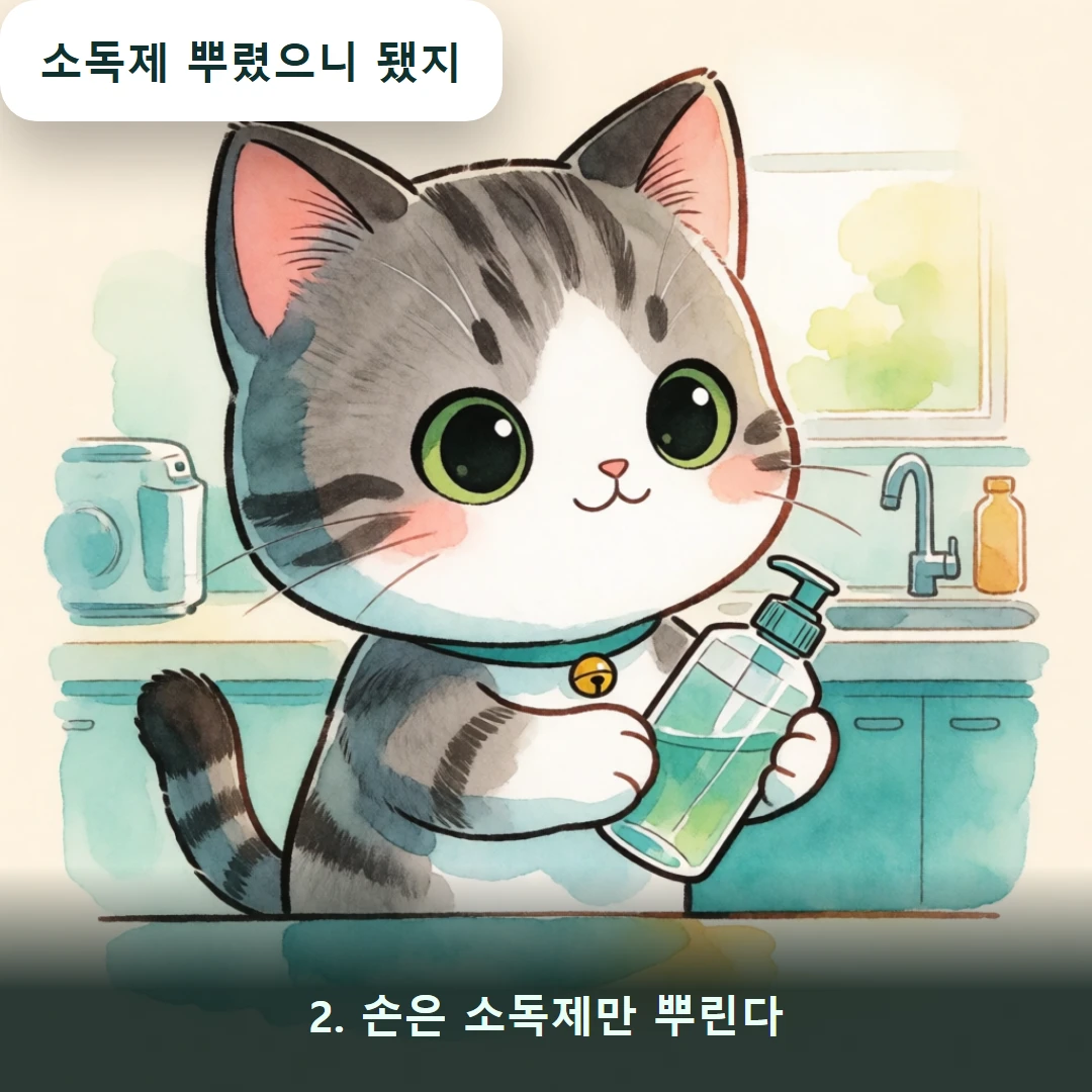웹툰 2컷 — 2. 손은 소독제만 뿌린다 (소독제 뿌렸으니 됐지)