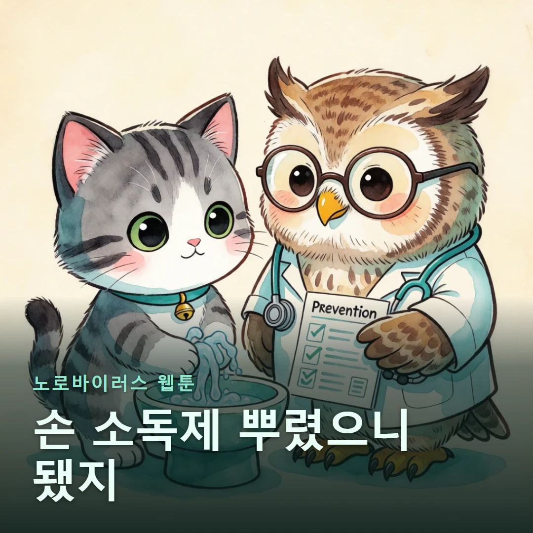 노로바이러스 웹툰 표지 — 손 소독제 뿌렸으니 됐지