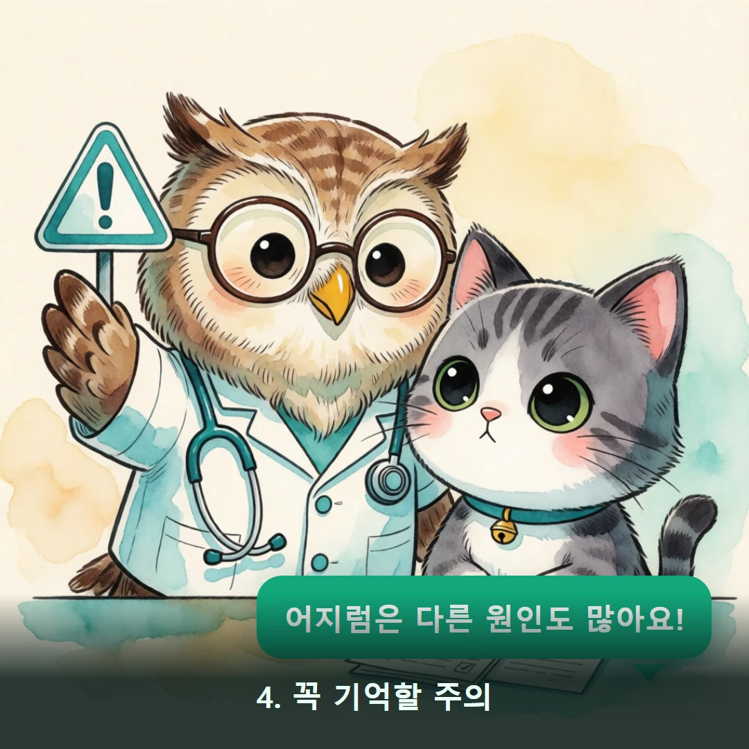 웹툰 4컷 — 4. 꼭 기억할 주의 (어지럼은 다른 원인도 많아요!)