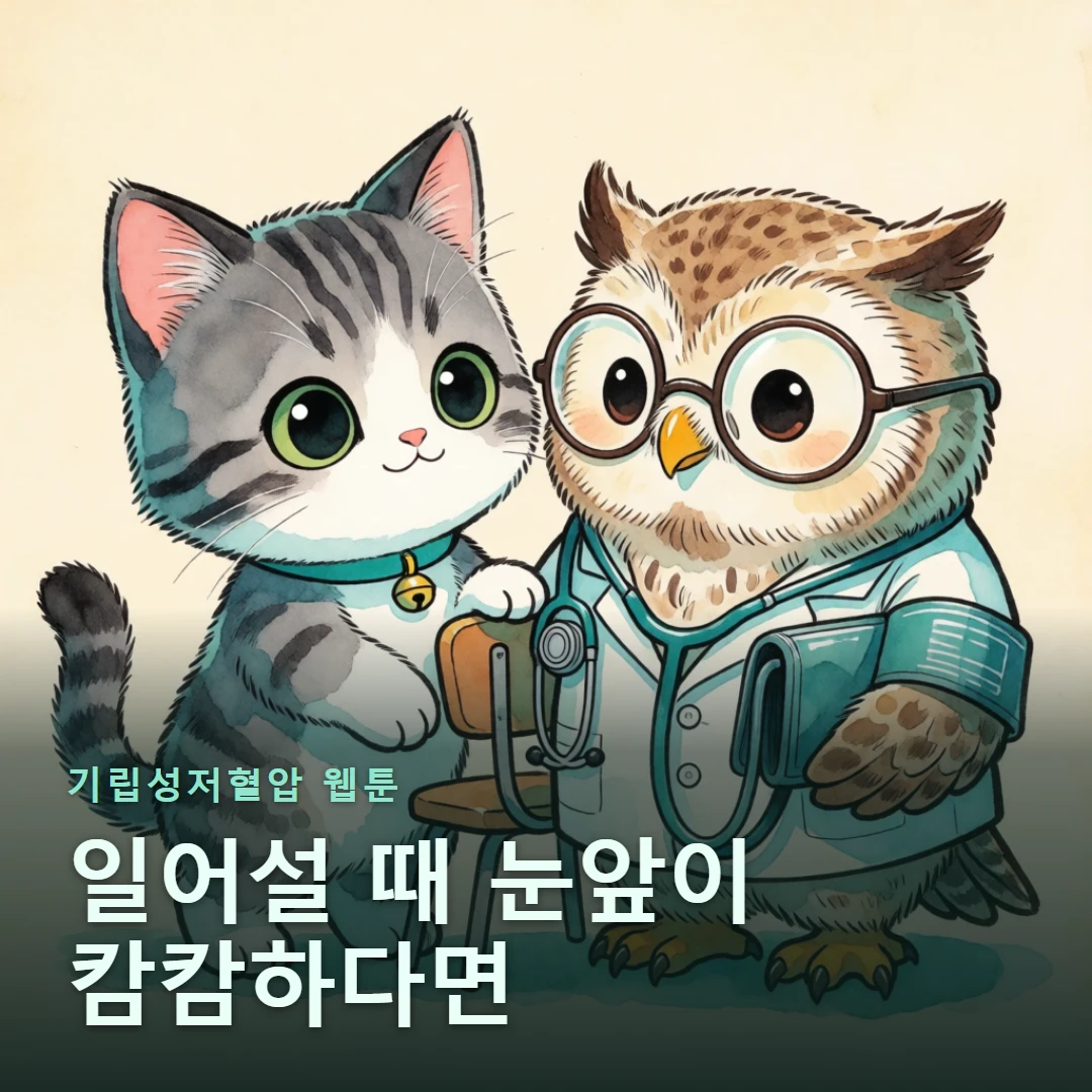 기립성저혈압 웹툰 표지 — 일어설 때 눈앞이 캄캄하다면